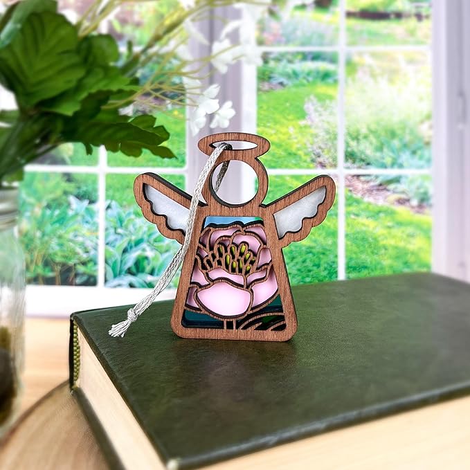 3.5" (H) Light Pink Peony Flower Ornament - Shelf Sitters for Home Decor - Farmhouse Angel Wings