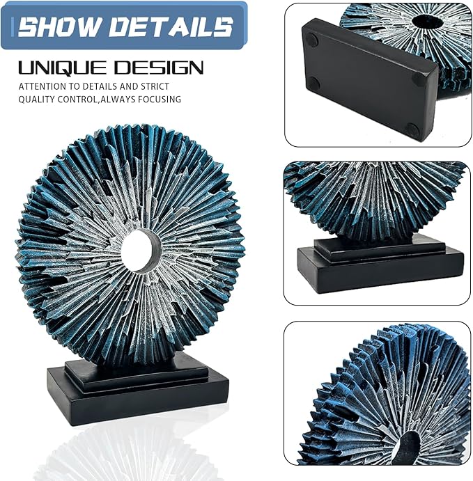 Abstract Statue for Home Decor,Office Desk Sculpture for Men,Creative Round Line Ornament for Bookshelf,Modern Decorative Sculpture,Bedroom,Livngroom,Table(Blue)