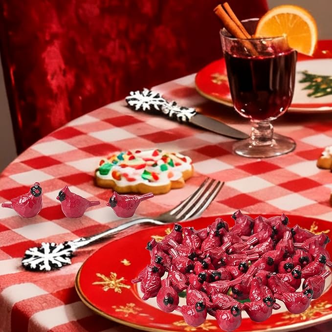 50PCS Small Cardinal Figurines for Christmas, Mini Cardinals, Resin Red Birds Miniatures, Festive Decor for Tree, Wreaths, Village Displays, Trays, Holiday Crafts