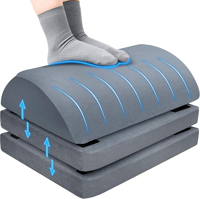 Foot Rest for Under Desk at Work with 3 Adjustable Heights Foam Under Desk Footrest with Washable Cover,Foot Stools for Office,Home and Car,Grey