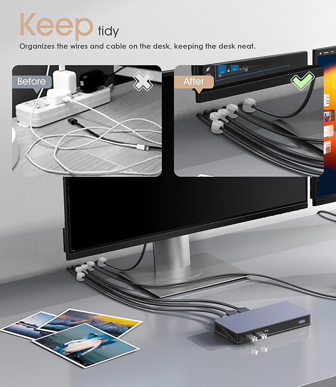 8 Pack Magnetic Cord Organizer [Locking Cable Rotatable] Cable Clips, Nearockle Upgraded Strong Magnetic Cord Holder, Adhesive Wire Keeper Cable Management for Desk,Car,Nightstand,Office,Home(White)