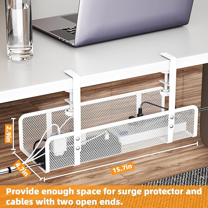 Under Desk Cable Management Tray, Wire Management Desk Cable Organizer Cable Management Box, Cord Organizer Storage for Office, Home