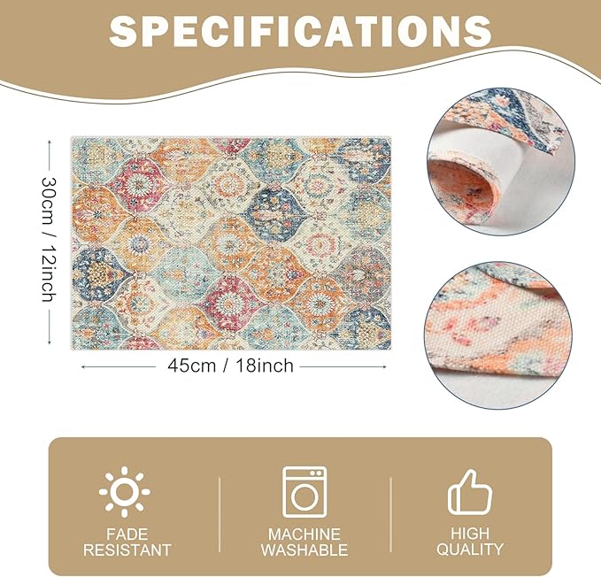 Snycler Table Runner Boho Table Runners Vintage Elegant Farmhouse Table Center Linen Decor for Home Dining Party Entrance (12x18 Inch ,Set of 4) Boho-Yellow