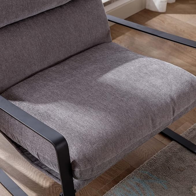Mid-Century Accent Chair, Comfy Linen Fabric Side Chair with Armrest, Upholstered Leisure Chair with Black Metal Frame for Living Room Bedroom Reception Room, Grey