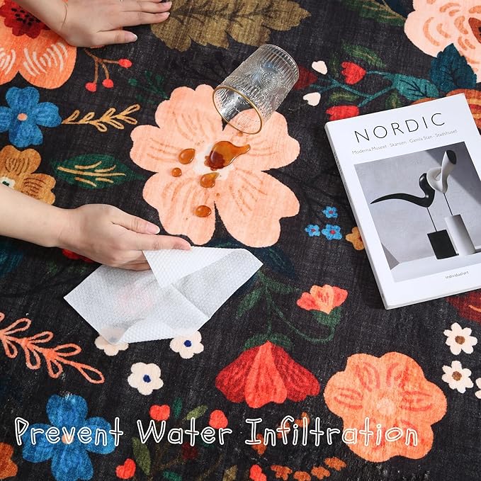 Rugcomf Runner Rug for Hallways Kitchen Rug Non Slip 2'6''x8' Washable Runner Rugs with Rubber Backing Soft Floral Carpet Runner for Hallways, Kitchen, Laundry, Bedroom, Bathroom(Black)