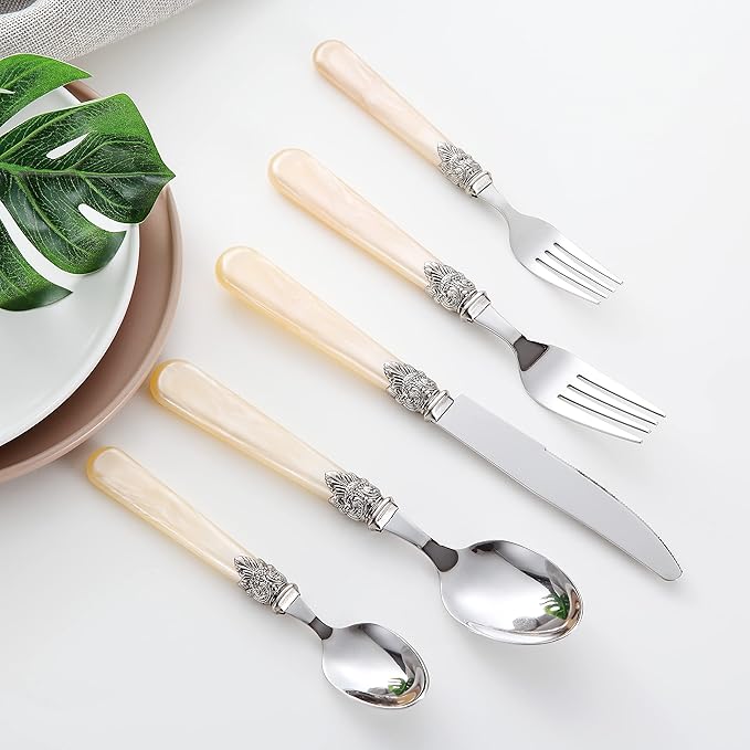 REVERIE Collection 18/10 Stainless Steel Vintage Flatware set,Sliverware set,Dishwasher safe (30, Champagne)