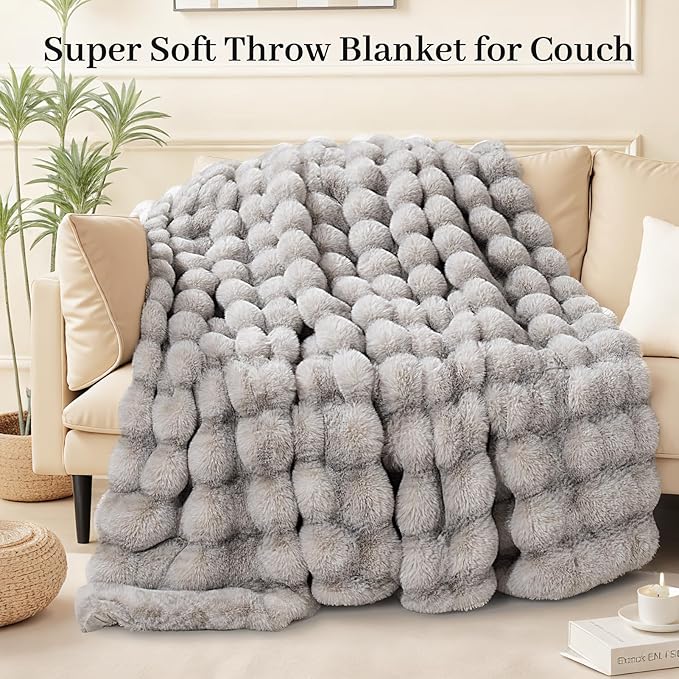 NEXHOME PRO Faux Fur Throw Blanket, Ultra Soft Cozy Warm Fuzzy Fluffy Plush Reversible Blanket for Couch, Sofa, Bed, Home Decor Gift, Tie-dye Grey 5060