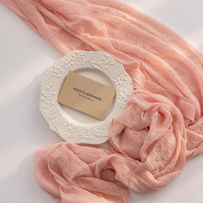Keketo Pink Table Runner Cheese Cloth Rustic Gauze Cheesecloth Table Runner 120 Inch 10 FT for Wedding Baby Shower Bridal Shower Party Sheer Boho Home Tea Party Decorations