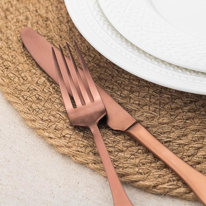 Alata Kate Rose Gold Satin 40-Piece Silverware Set,Service for 8,Stainless Steel Flatware Set, Matte Polished Cutlery Set,Dishwasher Safe