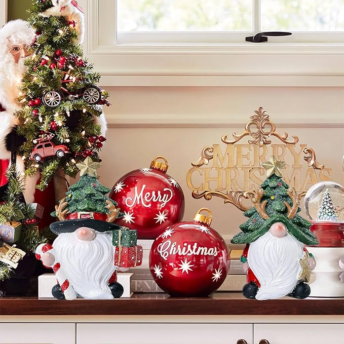 Christmas Decorations | Set of 2 Resin Charming christmas gnomes decorations for home | Indoor, Room, Mantel, Shelf, Tiered Tray, Porch, Desk,office.Holiday gnomes Table Centerpieces - 4.2 ince