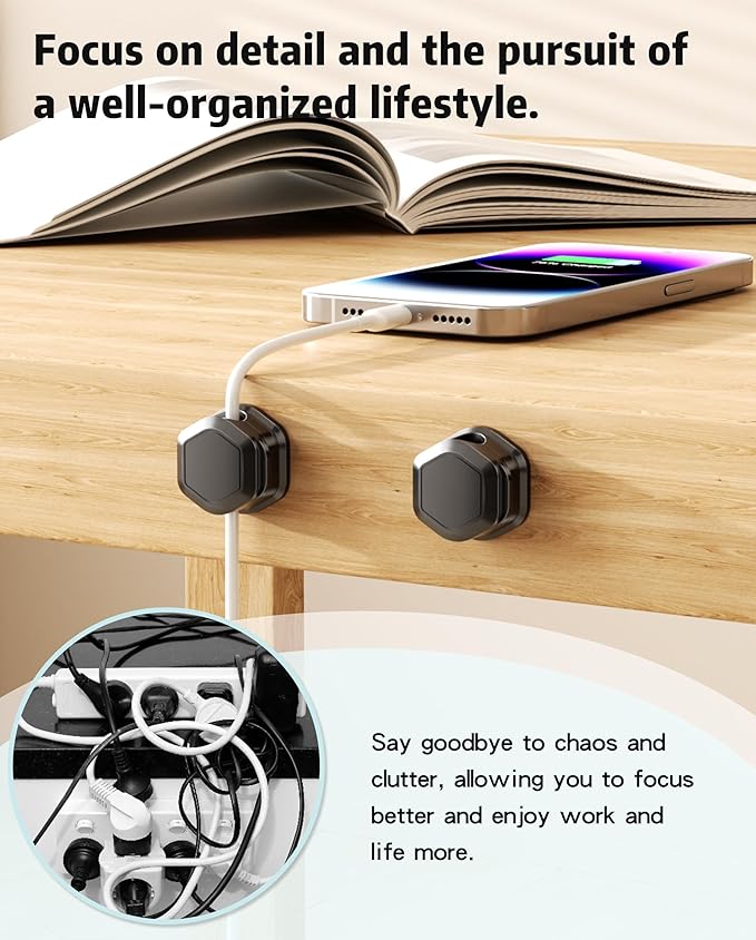 8 Pack Magnetic Cable Clips Cord Organizer-Adhesive Wire Holder, Under Desk Cord Holder Keeper for Home Office Desk Phone Car Wall Desktop Nightstand Cabinet