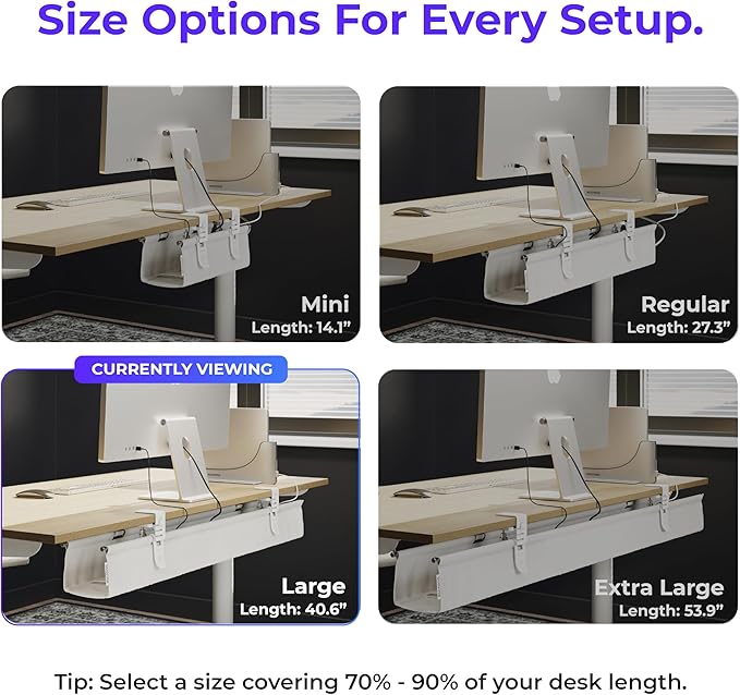 Ascrono Original No Drill Under Desk Cable Management Tray 40.6" - Premium White Fabric Cable Management Under Desk - Clamp/Screw Mount Cord Organizer - Supports Upto 66lbs - Large