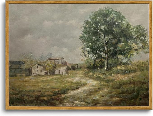 KISSFOX Vintage Farmhouse Landscape Canvas Wall Art Fall Rustic Countryside Framed Wall Art Autumn Cottagecore French Country Scenic Art Prints Artwork For Living Room Bedroom Kitchen