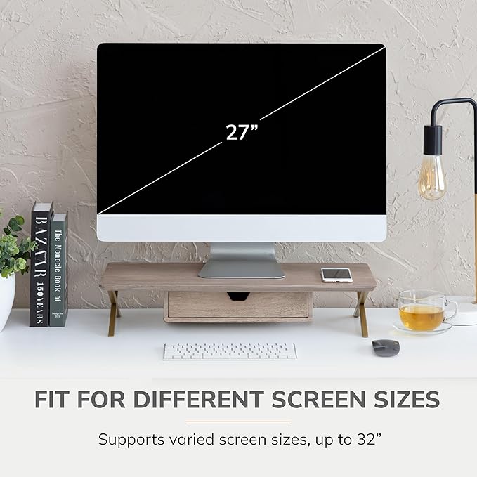 Anji Mountain Monitor Stand - Desktop Organizer & Laptop Riser, Ergonomic Monitor Riser, Space-Saving Monitor Stand for Desk, Durable Construction, Easy Assembly, Ideal for Home & Office,Biscotti