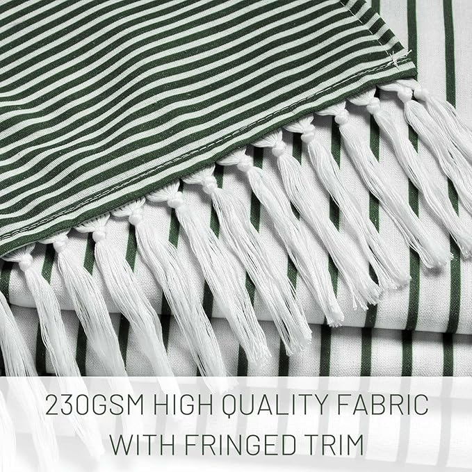 Awellife Dark Green Shower Curtain for Bathroom Boho Stripe Shower Curtain with Tassel 72 X 72 Inches Farmhouse Cotton