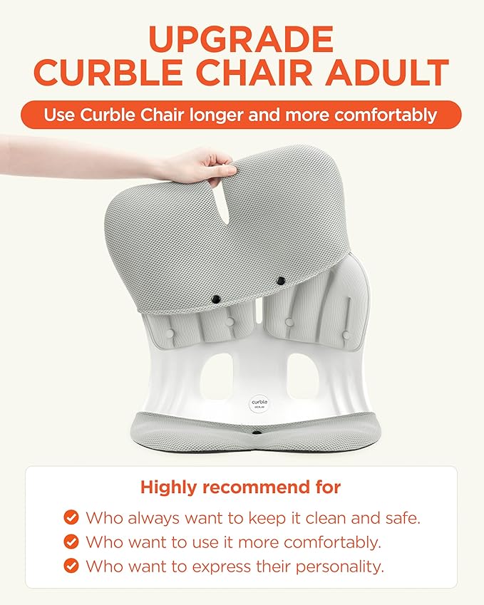 curble Grand Cover, Detachable Cover for Adult Chair, Ergonomic Chair Back Support and Lumbar Support (Grey)