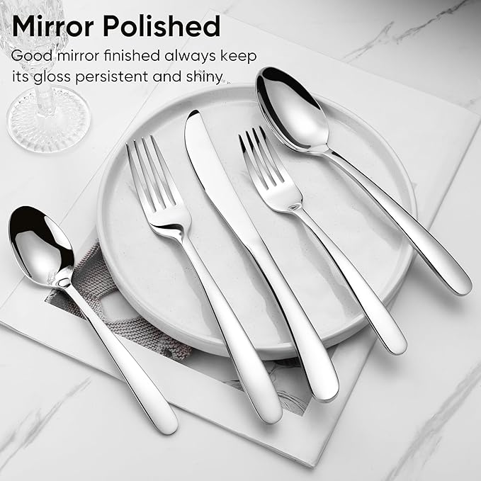 Herogo Heavy Duty Stainless Steel Silverware Set, 30-Piece Fancy Flatware Cutlery Set for 6, Modern Tableware for Home Restaurant Wedding, Heavy Eating Utensils, Mirror Polished, Dishwasher Safe