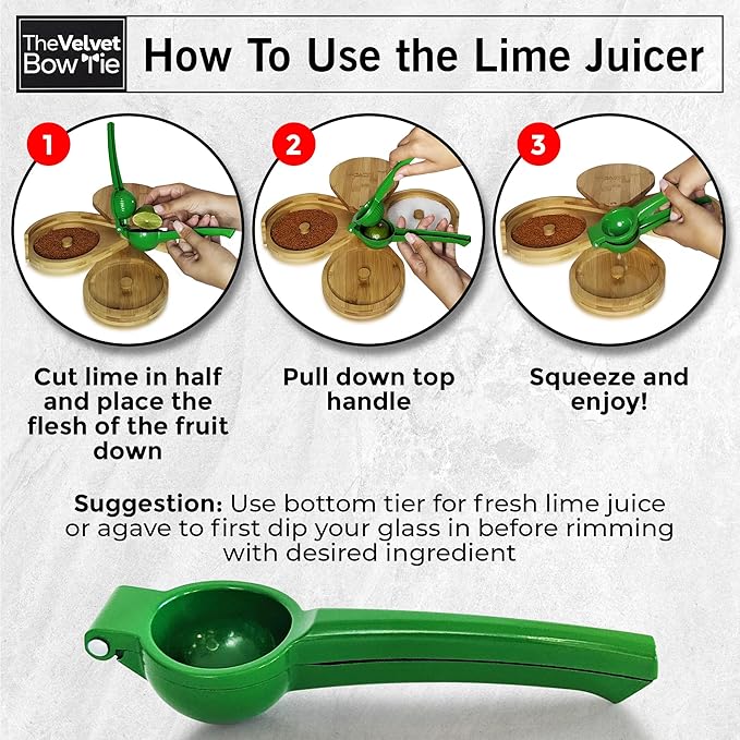 | Margarita Salt Rimmer Set | 3 Tiered Bamboo Glass Rimmer | Handheld Citrus Juicer | Sugar and Salt Rimmer for Cocktails | Cocktail Accessories for Drinks