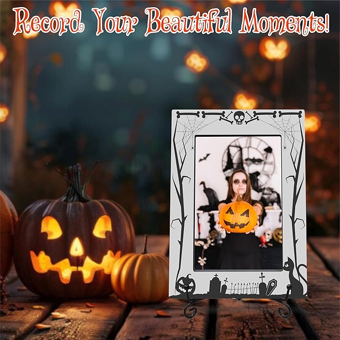 4X6 Halloween Picture Frame With A Metal Stand-Dark Style,Gifts for Kids Friends Family, Wooden Photo Frame For Tabletop Display,Halloween Decoration,Halloween Theme-A24