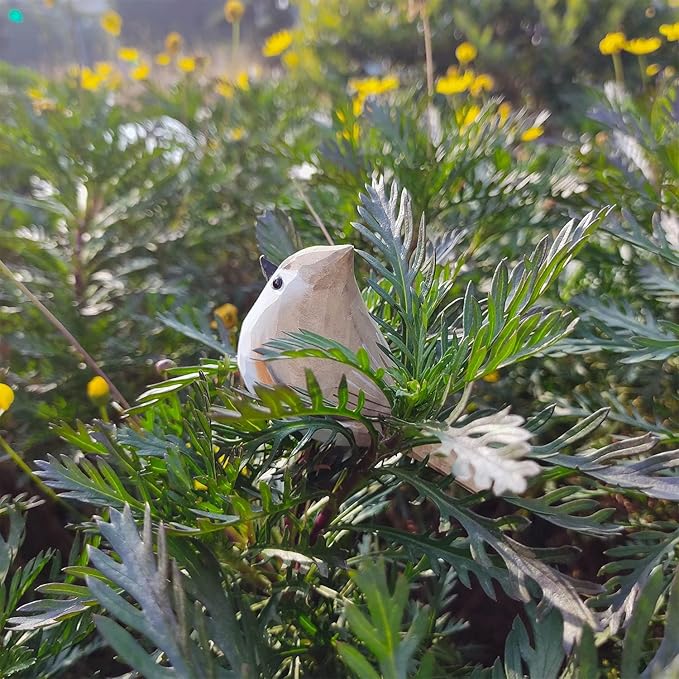 Handmade Wooden Carved Bird Decor - Sculpted Hand-Painted Figurines, Small Home Statue, Shelf Decor, BFF Gifts for Bird Lovers (Tufted Titmouse)