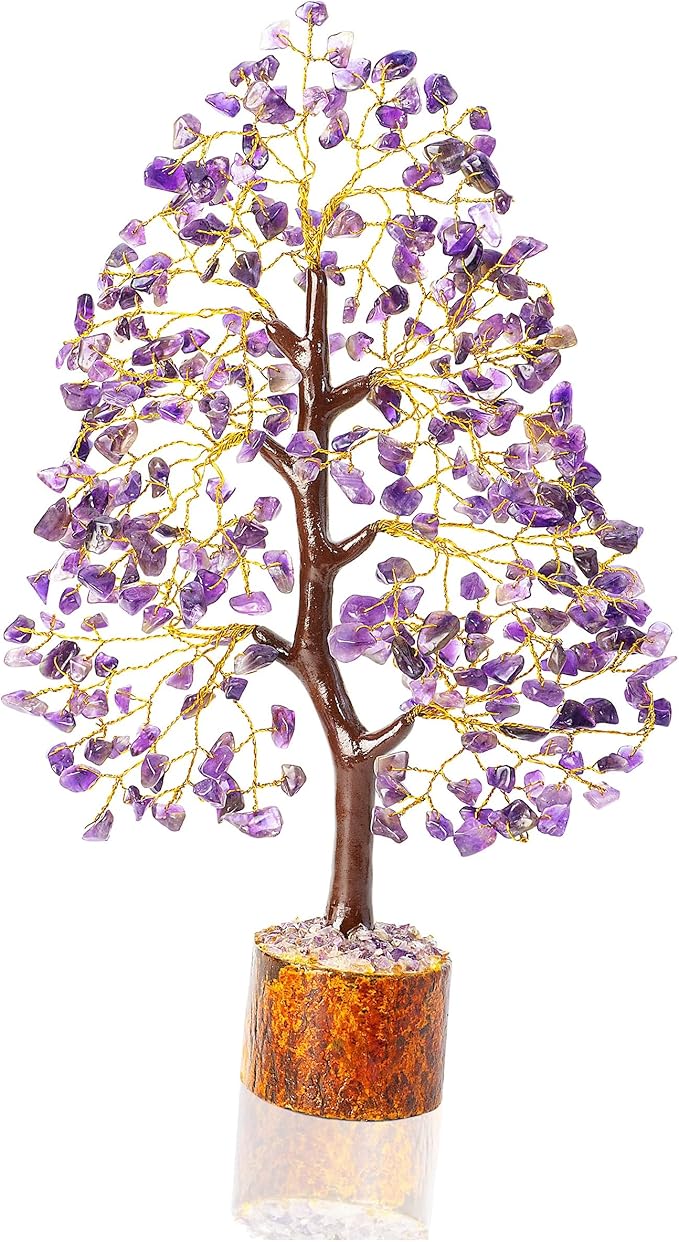 Amethyst Chakra Tree of Life - Crystal Tree for Positive Energy, Feng Shui Decor - Handmade Gemstone Tree, Good Luck Money Bonsai, Purple Healing Crystals, Meditation Stone, Spiritual Mystical Gift