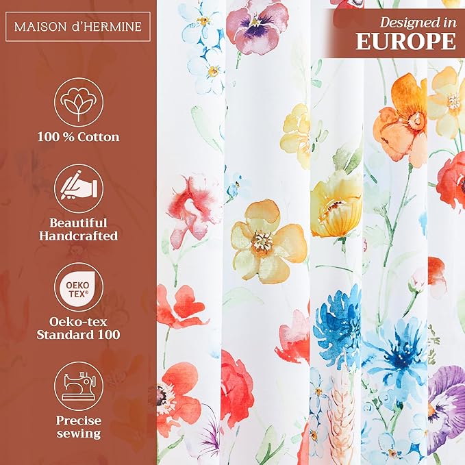 Maison d'Hermine Curtains for Living Room 100% Cotton 96 inch Length One Panel Window Toile Curtains for Bedroom with Loop & Rod Pockets, Gifts for Mothers Day (Summer Whisper, 50" W x 96" L)