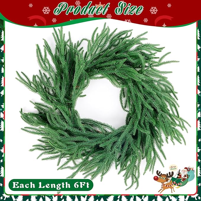 6 Ft Norfolk Pine Garland, Artificial Dense Christmas Garland Ornaments, Real Touch Greenery Garland for Fireplace, Stairs, Table, Mantle, Wall, Indoor, Outdoor Christmas Decorations