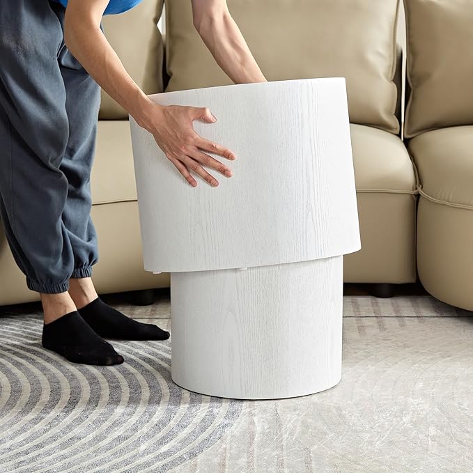 Nesting Coffee Table Set of 2, Wood Round Coffee Table, Modern Coffee Table for Small Space Living Room, White