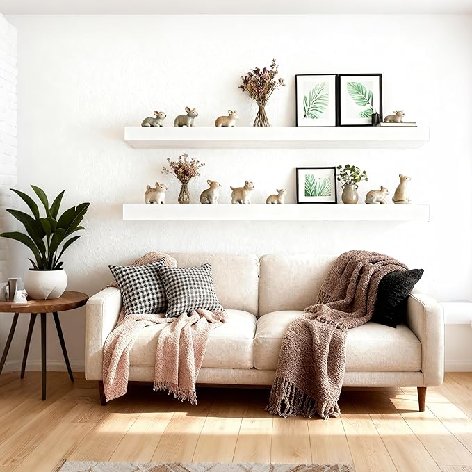 Floating Shelves for Wall(Set of 2)-36 Inch White Wood Wall Shelf with Invisible Brackets for Bathroom,Bedroom,Drawingroom,Kitchen for Decor(2pcs,White)