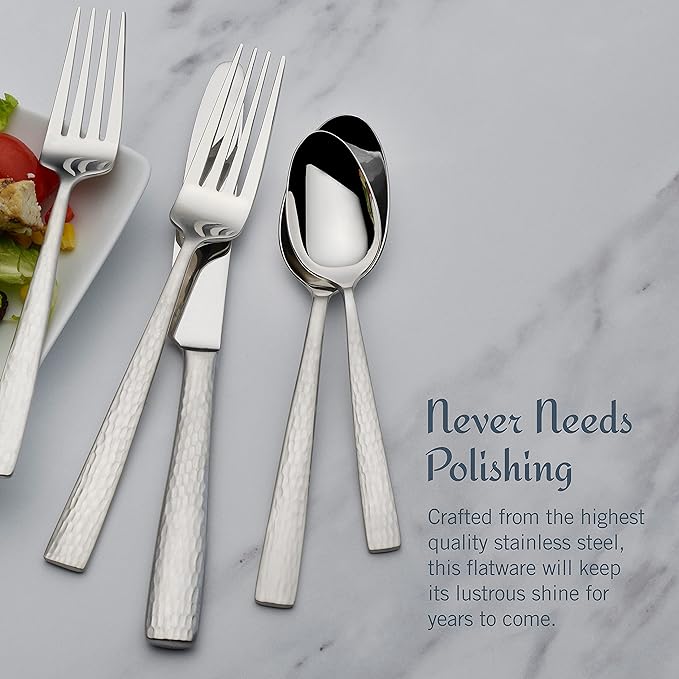 Mikasa Oliver Satin Flatware Set for 12, 65 Piece 18/10 Stainless Steel Silverware with Stylish Satin Finish and Serving Utensils, Durable Dinnerware Service