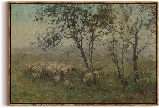 KISSFOX Framed Vintage Landscape Wall Art Natural Scenery Canvas Prints Colorful Painting Artwork Rustic Farmhouse Pictures Decor Living Room Office Bedroom Bathroom Kitchen