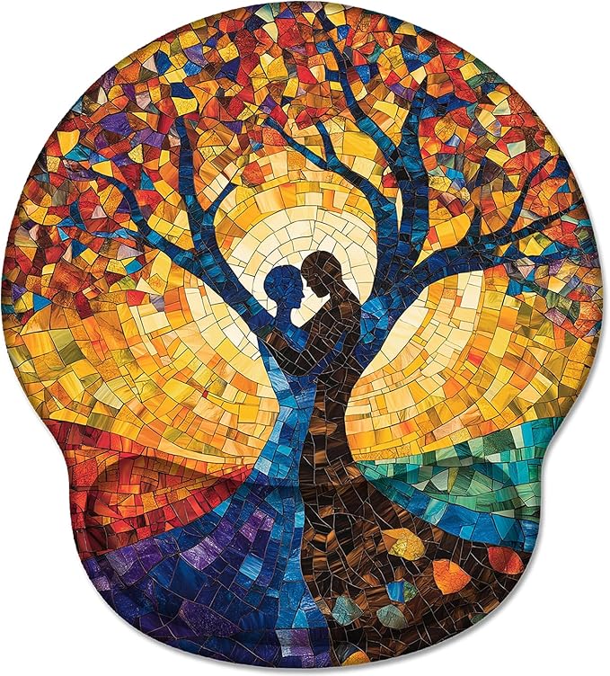 Ergonomic Mouse Pad Wrist Support, Tree of Life Gel Mouse Pads with Wrist Rest, Computer Mousepad for Desk with Non-Slip PU Base, Comfortable Mouse Pad for Office Accessories Supplies Decor