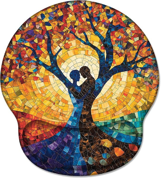 Ergonomic Mouse Pad Wrist Support, Tree of Life Gel Mouse Pads with Wrist Rest, Computer Mousepad for Desk with Non-Slip PU Base, Comfortable Mouse Pad for Office Accessories Supplies Decor