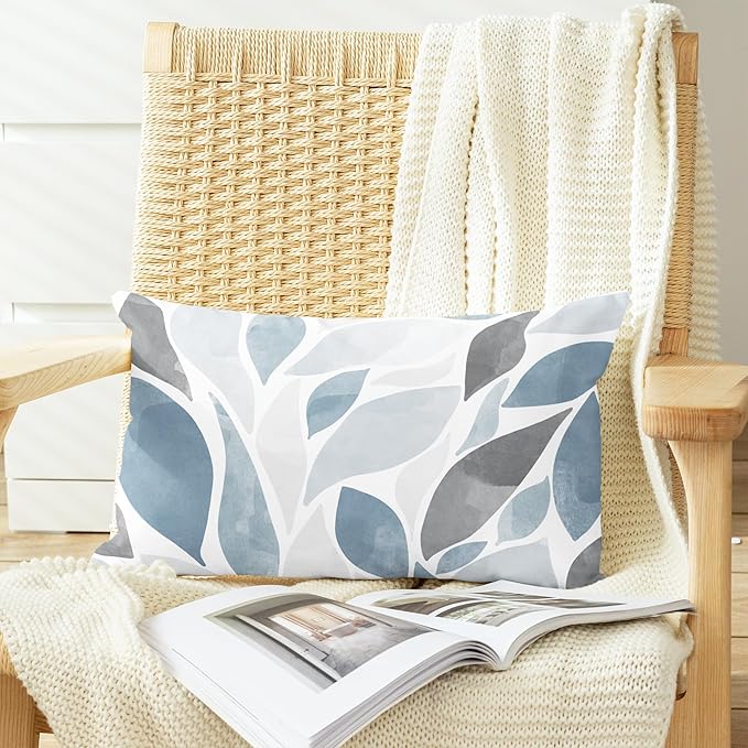 CaliTime Throw Pillow Cases Pack of 2 Cozy Fleece Falling Dahlia Floral Flowers Petals Decorative Cushion Covers for Couch Bed Sofa Farmhouse Decoration 12 X 20 Inches Smoke Blue Grey