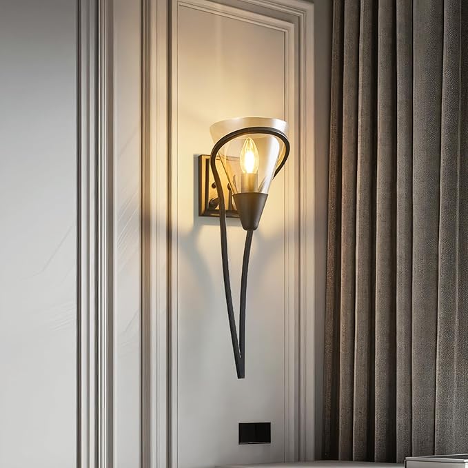 Modern Black Wall Sconce E12 Torch Decorative Wall Lights Industrial Wall Lights for Bedroom Bathroom Living Room Hallway