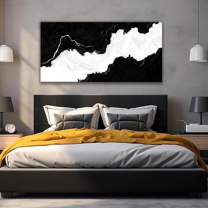 Abstract Wall Art For Living Room Black And White Wall Art Modern Canvas Art Wall Decor Paintings Abstract Artwork Print Picture For Bedroom Office Can Be Hung 24 × 48 Inch