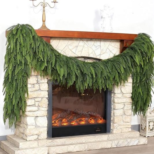 Christmas Norfolk Pine Garlands - 5ft Artificial Garland Faux Green Fake Pine Needles Garland for Fireplace,Table,Window,Stairs,Mante,Holiday Indoor Outdoor Xmas Decor(2PCS)