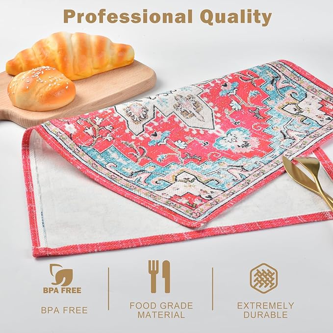 Snycler Table Runner Boho Table Runners Vintage Elegant Farmhouse Table Center Linen Decor for Home Dining Party Entrance (12x18 Inch ,Set of 4) Boho-Pink