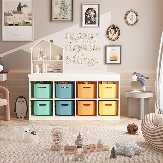 8 Pack Colorful Storage Bins with Lids for Shelves, Classroom Storage Bins, Stackable Colored Bins, Plastic Storage Containers with Lids for Organizing, Storage Boxes for Craft, Art Supplies