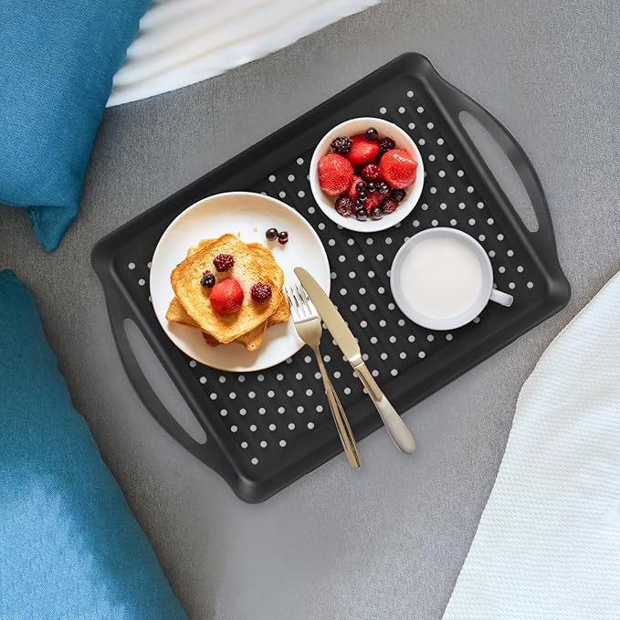 MDLUU Non-Slip Serving Tray with Handles, Food Serving Platter, Set of 2, Black