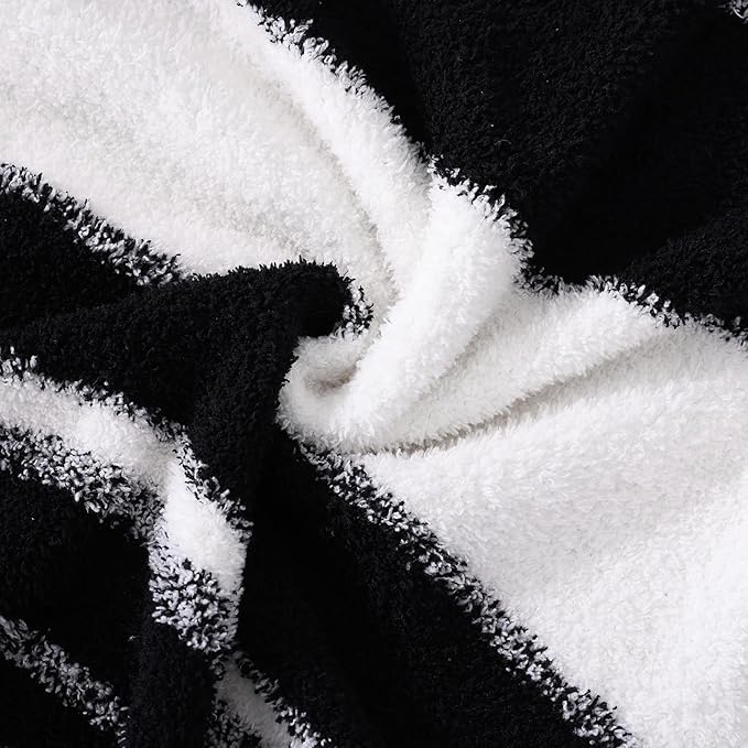 WRENGONGE Black White Throw Blanket, 50x70 Soft Cozy Striped Throw Blankets for Couch, Sofa, Bed, Travel, Lightweight Fluffy Warm Plush Decorative Blankets for Women, Men,Kids Gift
