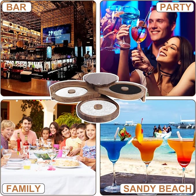 Margarita Salt Rimmer Set 3-Tier Acacia Wood Bar Glass Rimmer with Lid & 6 Sponges Perfect for Margaritas, Bloody Marys, Manhattans Ideal for Home Bars & Parties Brown