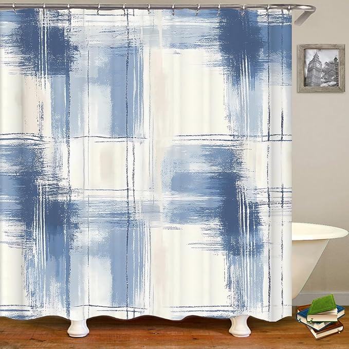 Abstract Ombre Blue Shower Curtain Modren Chic Art Painting Bathroom Curtains Waterproof Polyester Fabric Bath Curtain 72 x 72 Inch with 12 Hooks