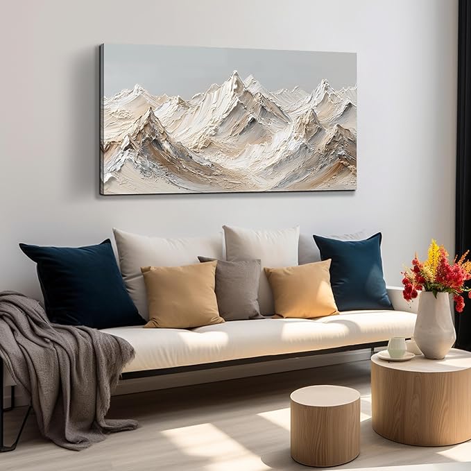 Abstract Canvas Art White Mountain Wall Art Minimalist Wall Decor Large Painting Nature Artwork for Living Room Bedroom Dining Room Office 24" x 48"