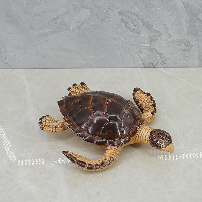 Decorative Resin Sea Turtle Statue. Lovely Baby Seaturtle Figurine. Wild sea Life Blue Sea Turtle Table Décor. and Gift, Lucky Wealth Feng Shui Seaturtle Figurine (Brown4)