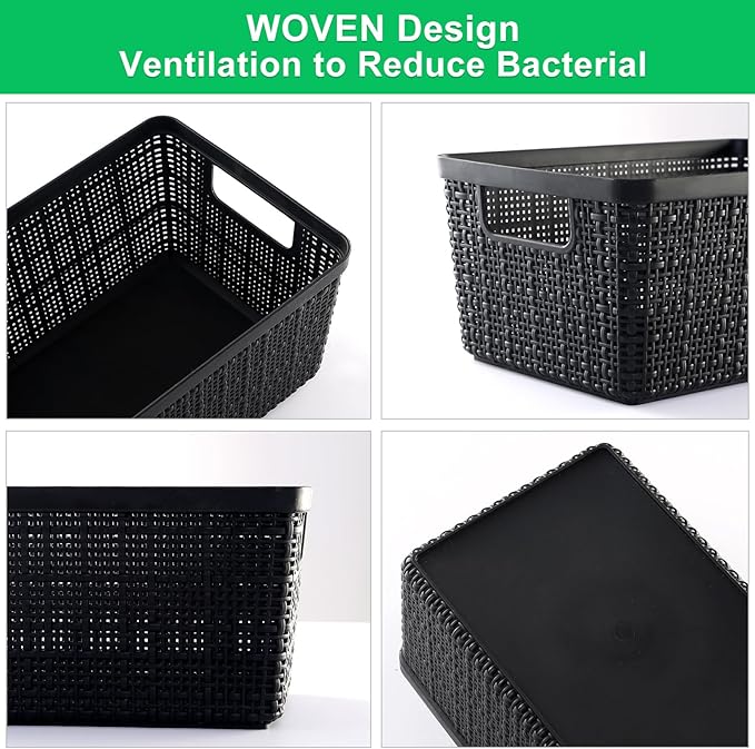 6 Pack Plastic Storage Baskets With Lids,Black Breathable Stackable Storage Bins,Small Storage Containers,for Organizing Storage Baskets on Desktops,Closets,Playrooms,Classrooms,Offices
