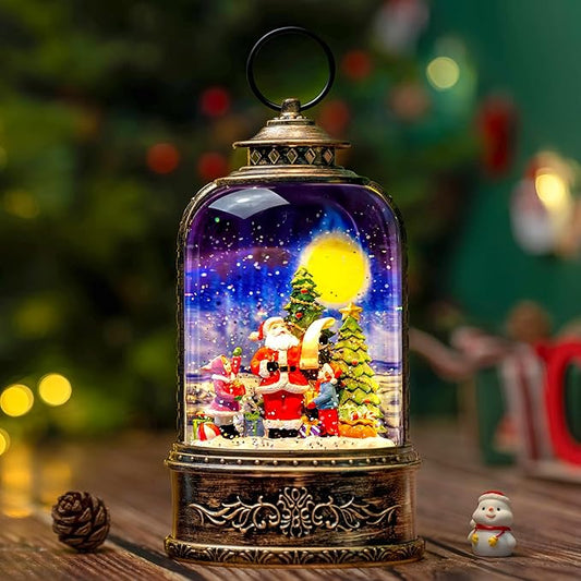 10.3" Christmas Snow Globe Water Lantern with Santa's List Scene Battery Operated or USB Powered Musical Lighted Holiday Decoration for Tabletop Display for Family and Friends