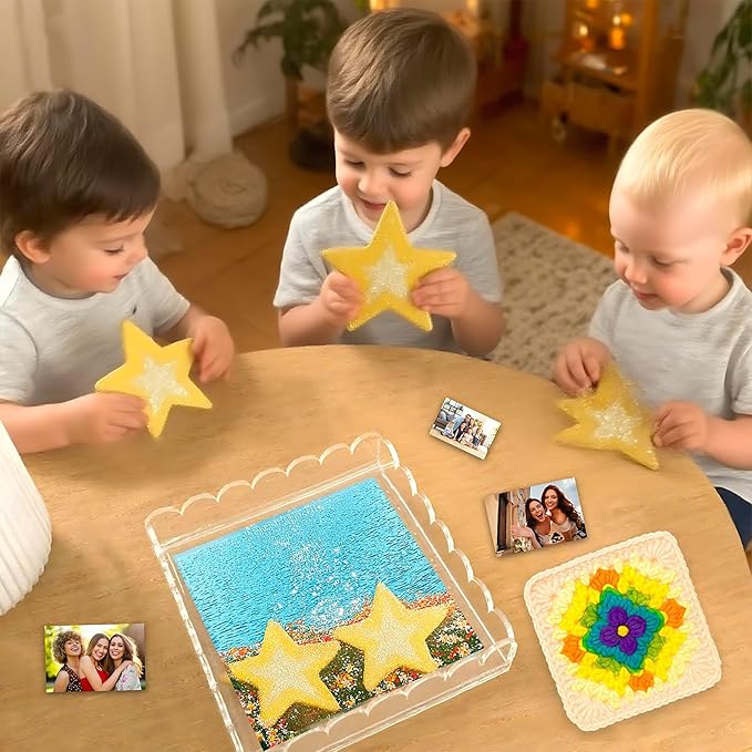 Acrylic Tray with Slide-Out Drawer,Clear Scalloped Decorative Tray for Displaying Needlepoint,Fabric,or Photos,Custom Serving Tray Organizer for Home Decor,9"x9"