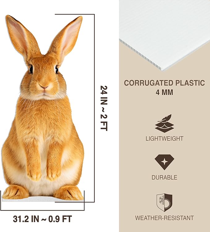Rabbit Life Size Standee - 2FT Freestanding Coroplast Cutouts | Farm Animal Standup Photo Booths, Birthday & Halloween Decorations