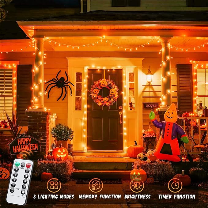 JMEXSUSS Orange Battery Operated Halloween Lights, 33ft 100 LED Battery Christmas String Lights, Orange Twinkle Mini Lights with Remote Indoor Outdoor Waterproof for Fall Halloween Decorations